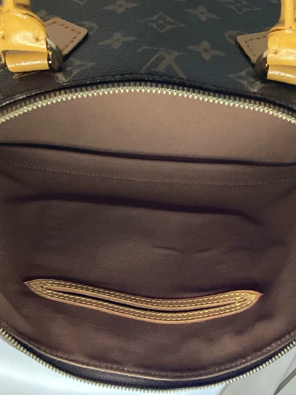 Louis Vuitton Brown Monogram Satchel with Tan Handles
